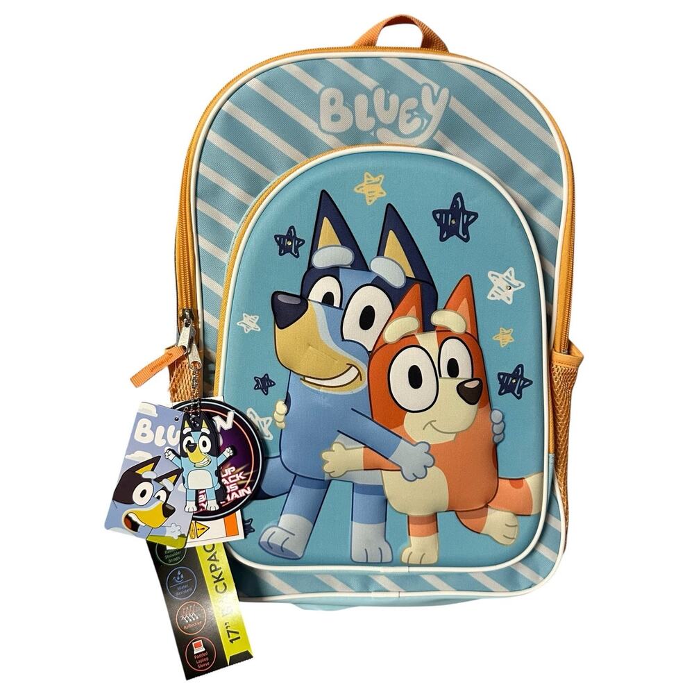 Bluey and Bingo 17in Light Up Backpack Key Chain Laptop Sleeve Padded Reflective